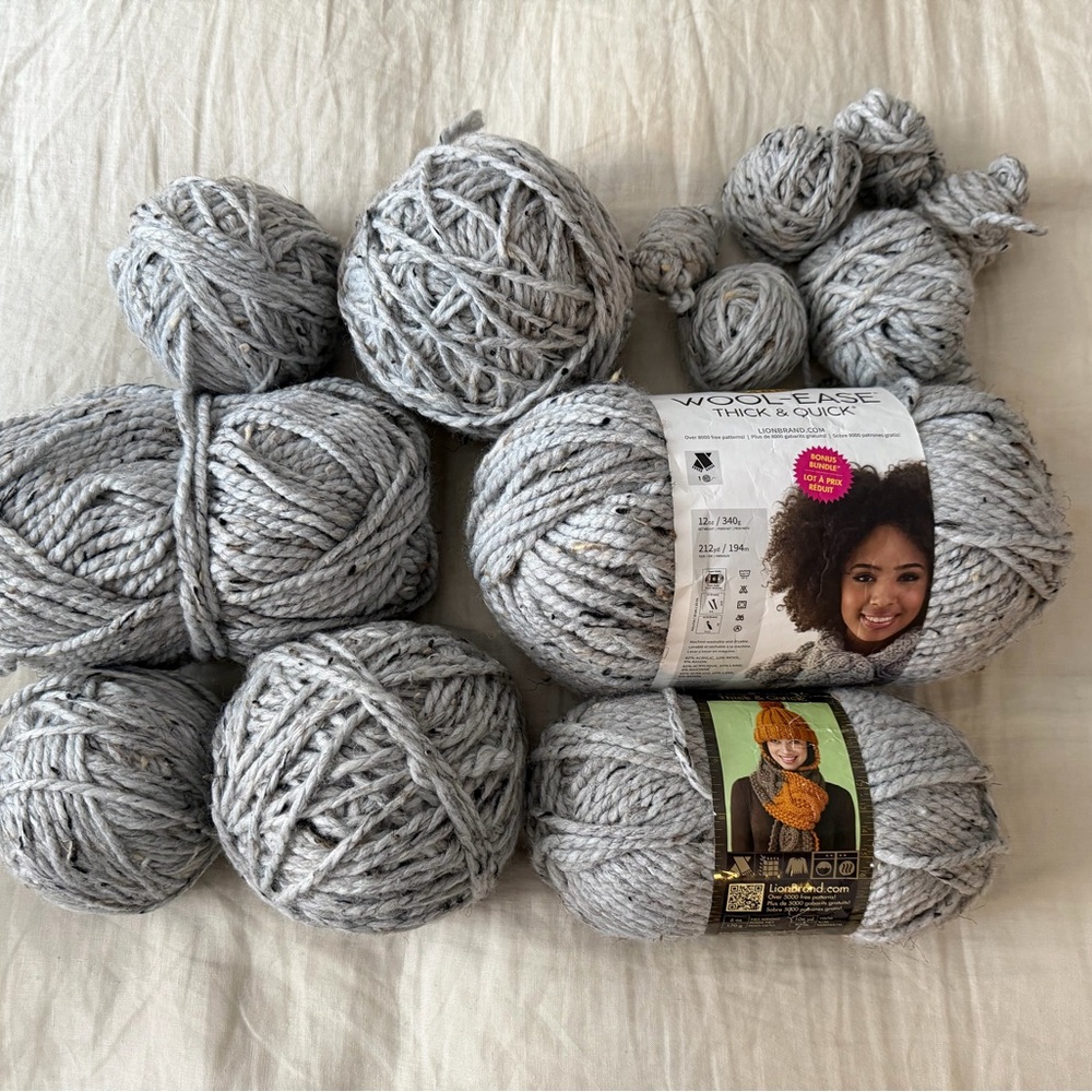 Lion Brand Yarn Wool-Ease Thick & Quick Yarn Grey Marble Lot